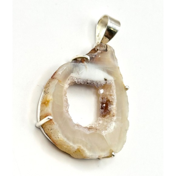 Agate Druzy Sterling Silver Handmade‎ Pendant - Picture 3 of 9